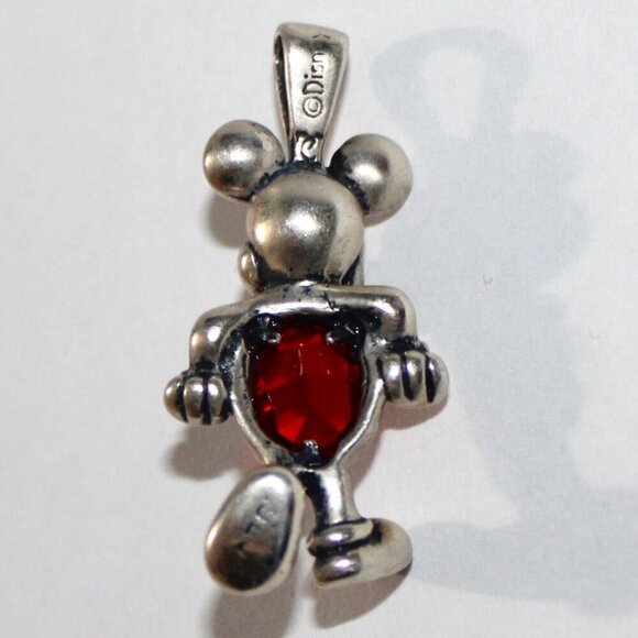 Sterling Silver Disney Mickey Mouse Red Birthstone Pendant - Picture 2 of 6